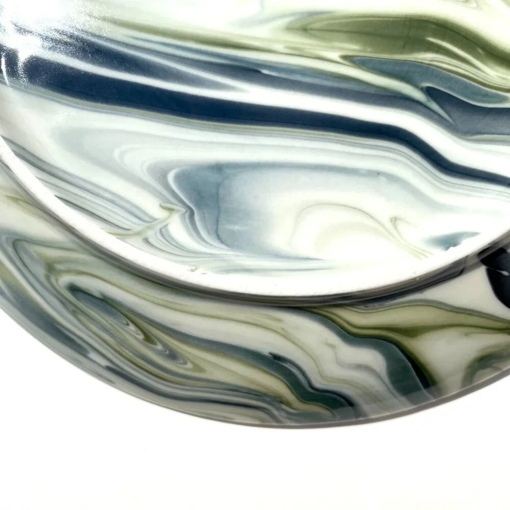 “Simone” marbleized 8” plates, set of FOUR, from Crate & Barrel.